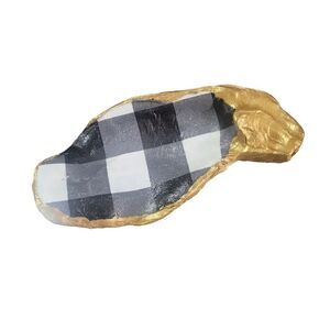 Handmade black & white Buffalo plaid trinket tray oyster